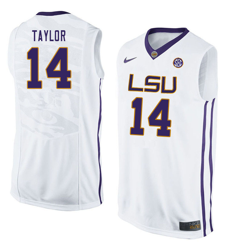 Men #14 Marlon Taylor LSU Tigers College Basketball Jerseys Sale-White - Click Image to Close
